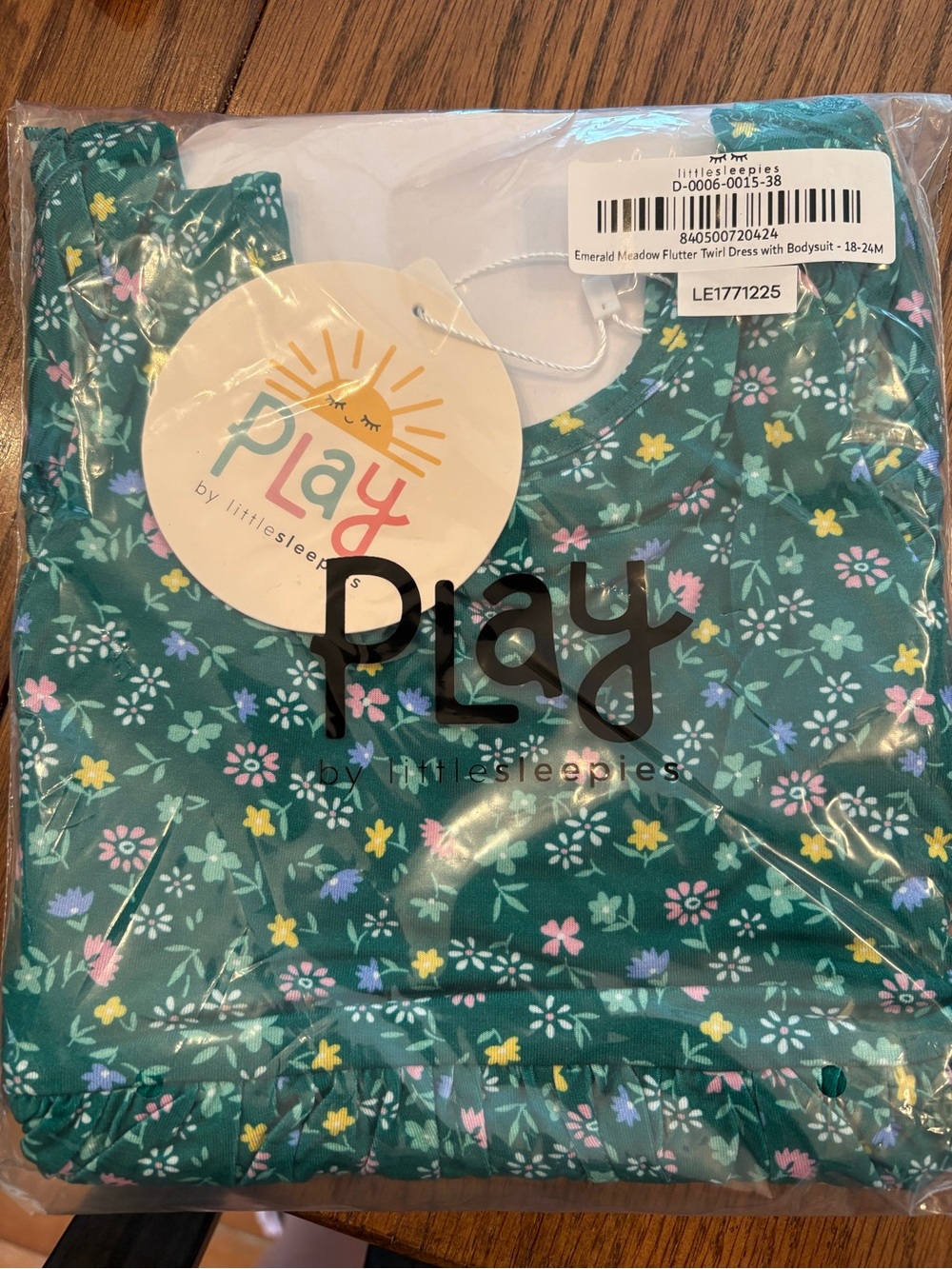 Little Sleepies Emerald Floral Flutter Dress with Bodysuit - Teal & Multicolor